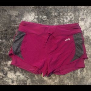 Pink workout shorts with built in spandex